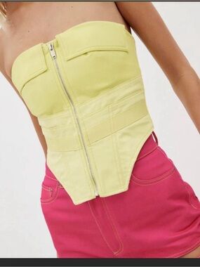 Dion Lee Strapless Corset Top in Lemon Yellow